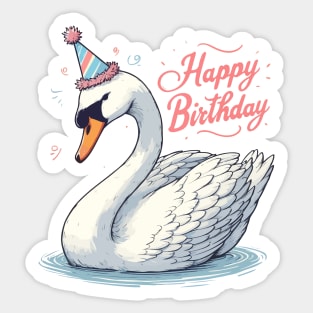 Cute Swan Happy Birthday Party Sticker